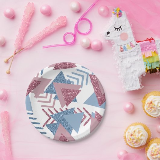 80er Lunar Abstrakt | Dusty Mauve Pink und Blau Pappteller (Party)