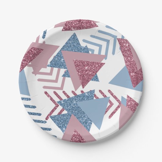 80er Lunar Abstrakt | Dusty Mauve Pink und Blau Pappteller (Vorderseite)