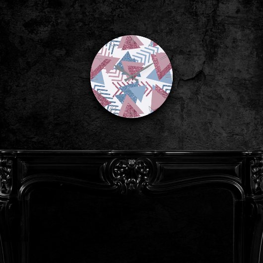 80er Lunar Abstrakt | Dusty Mauve Pink und Blau Runde Wanduhr