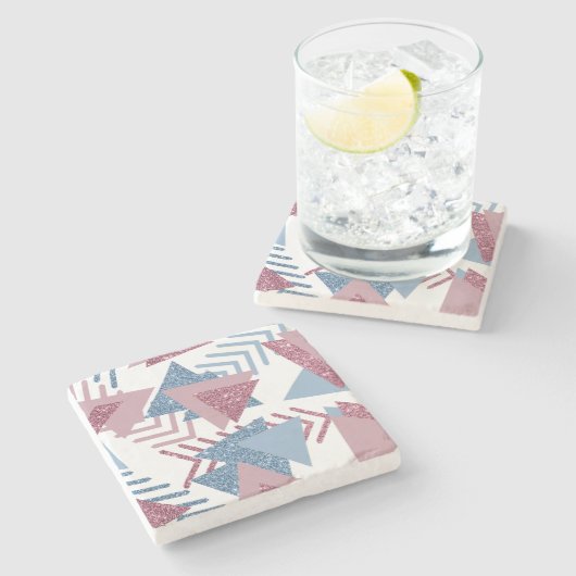 80er Lunar Abstrakt | Dusty Mauve Pink und Blau Steinuntersetzer (Seitenansicht)