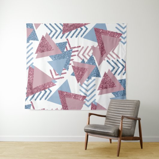 80er Lunar Abstrakt | Dusty Mauve Pink und Blau Wandteppich (Beispiel (Horizontal))