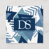 80er Luxe Abstrakt | Türkis- und Marine-Monogramm Telefonnummerkarte (Vorderseite)