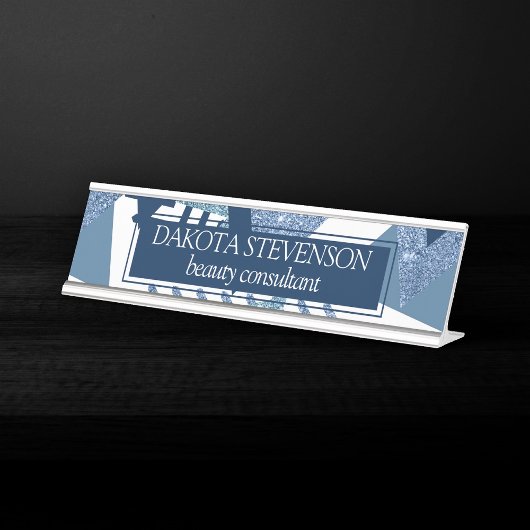 80er Luxe Abstrakt | Türkische und blau-braune For Schreibtischnamensplakette