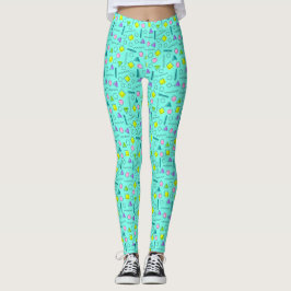 80er Memphis Abstrakte Formen auf Light Blue Leggings