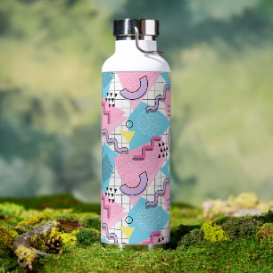 80er Memphis Aktiv Pink Hellblau Trinkflasche