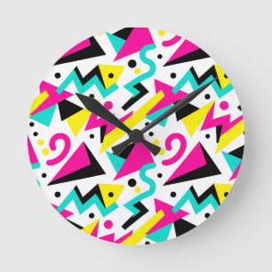 80er Memphis geometrisches Muster Runde Wanduhr