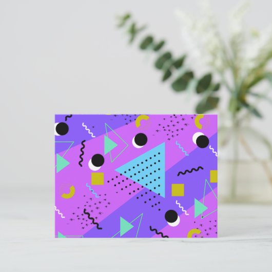 80er Memphis Lila Blue Style Retro-Formen Einladungspostkarte (Stehend Vorderseite)