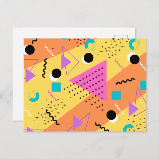 80er Memphis Orange Pink Retro-Formen Einladungspostkarte (Vorne/Hinten)