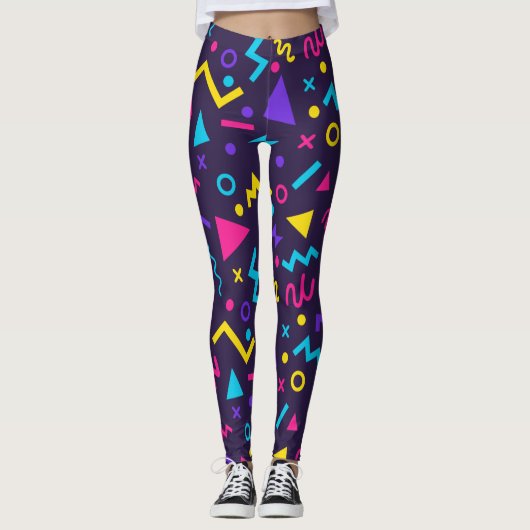 80er Memphis-Stil-Muster Leggings (Vorderseite)