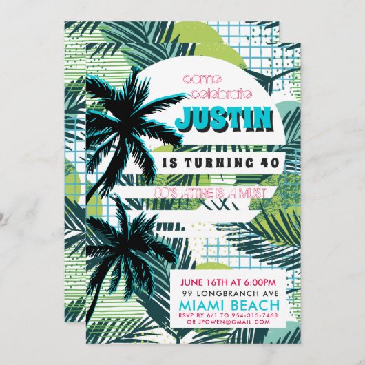 80er Miami Birthday Party Einladung (Vorne/Hinten)