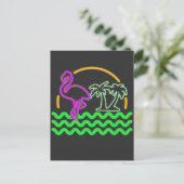 80er Miami Retro Neon Pink Flamingo T - Shirt Postkarte (Stehend Vorderseite)
