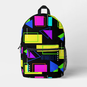 80er NEON FLUORESCENT FARBE GEOMETRIC FORM TRENDY Bedruckter Rucksack