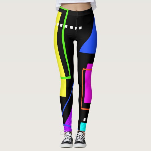 80er NEON FLUORESCENT FARBE GEOMETRIC FORM TRENDY Leggings (Vorderseite)