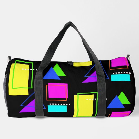 80er NEON FLUORESCENT FARBGEOMETRISCHES FORMBLATT Duffle Bag (Rückseite)