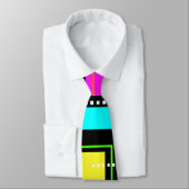 80er NEON FLUORESCENT FARBGEOMETRISCHES FORMBLATT Krawatte (Gebunden)
