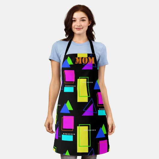 80er NEON FLUORO FARBGEOMETRISCHER FORMBLATT Schürze (Getragen)