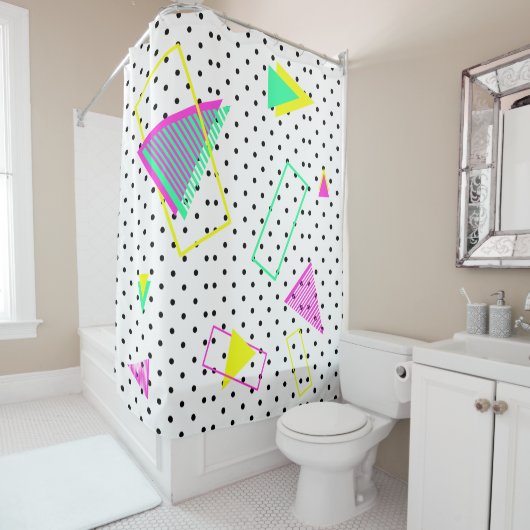 80er Neon Graphical Geometric Retro Polka Muster Duschvorhang (Beispiel)
