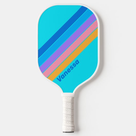 80er Neon Ocean Sky mit Namen gestreift Pickleball Schläger (Vorderseite)