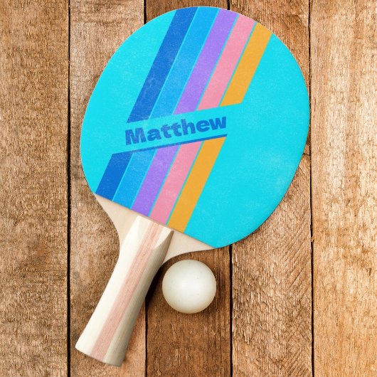 80er Neon Ocean Sky mit Namen gestreift Tischtennis Schläger