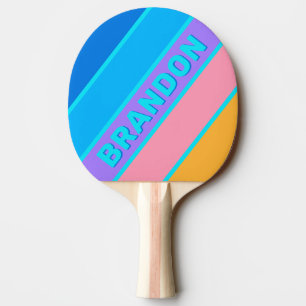 80er Neon Ozean Himmel Bold Gestreift mit Namen Tischtennis Schläger