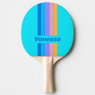 80er Neon Ozean Himmel Pin Streifen mit Namen Tischtennis Schläger