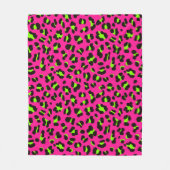 80er Neon Pink Fuchsia und Lime Green Leopard Fleecedecke (Vorderseite)