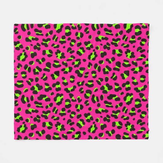 80er Neon Pink Fuchsia und Lime Green Leopard Fleecedecke (Vorderseite (Horizontal))