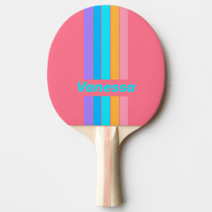80er Neon-Sonnenaufgang Pin Streifen mit Namen Tischtennis Schläger