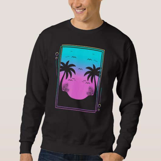 80er Palm Trees Sunrise Beach Tropical Summer Vapo Sweatshirt (Vorderseite)
