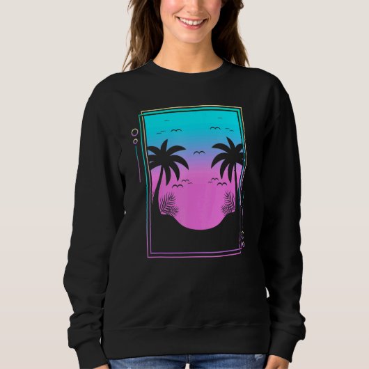 80er Palm Trees Sunrise Beach Tropical Summer Vapo Sweatshirt (Vorderseite)