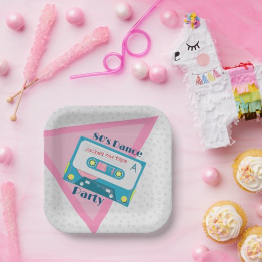 80er Paper Teller, 7" Square Paper Plate Pappteller (Party)