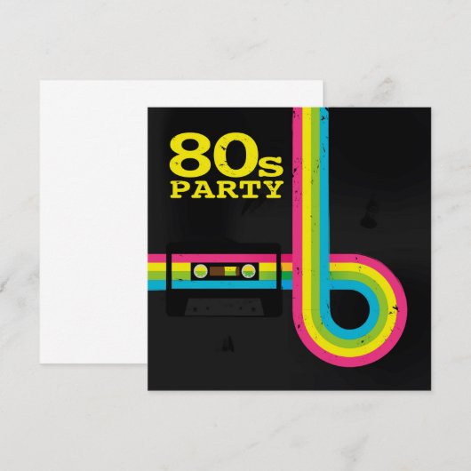 80er Party Einladung (Vorne/Hinten)