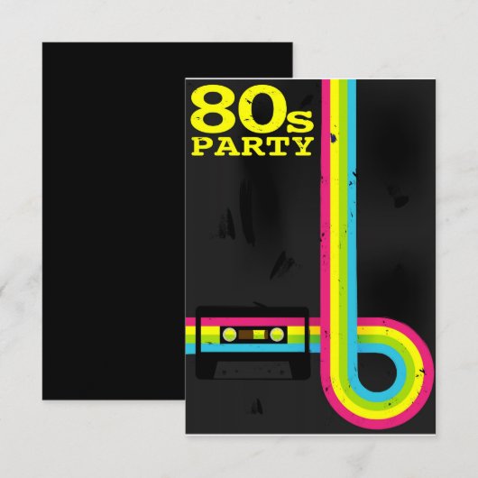 80er Party Einladung (Vorne/Hinten)