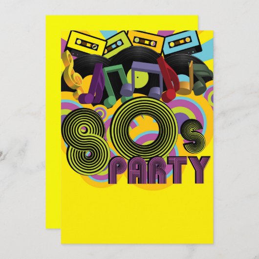 80er Party Einladung (Vorne/Hinten)