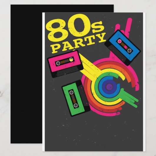80er Party Einladung (Vorne/Hinten)