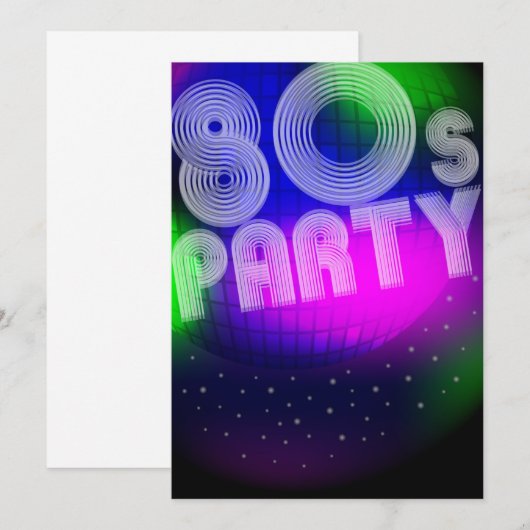 80er Party Einladung (Vorne/Hinten)