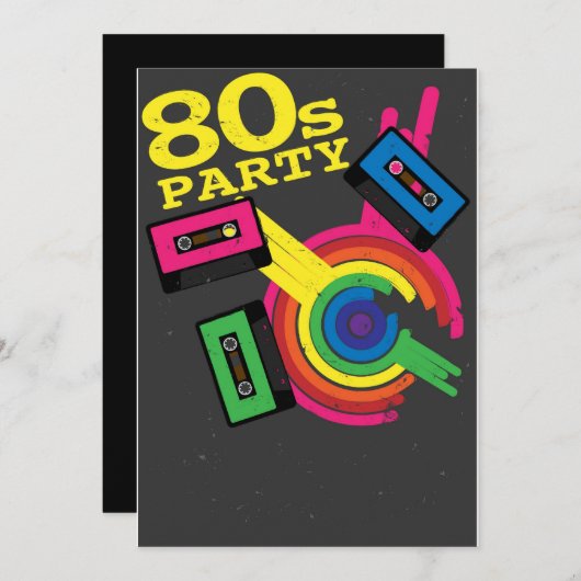 80er Party Einladung (Vorne/Hinten)