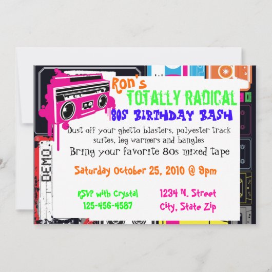 80er Party Einladung (Vorderseite)