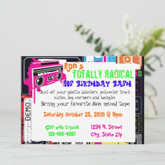 80er Party Einladung (Stehend Vorderseite)