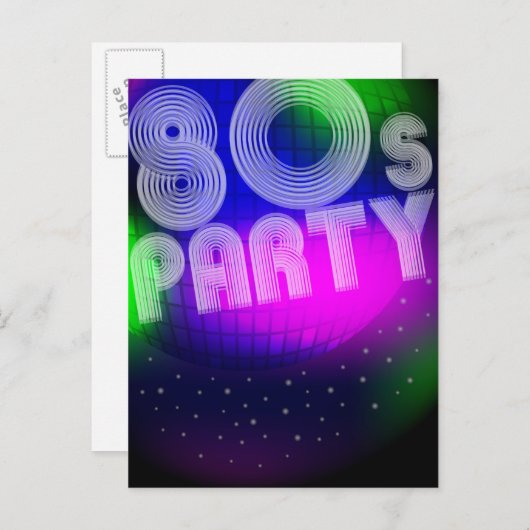 80er Party Einladungspostkarte (Vorne/Hinten)