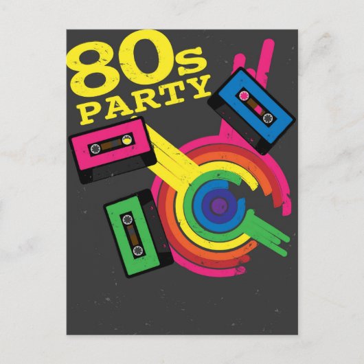 80er Party Einladungspostkarte (Vorderseite)