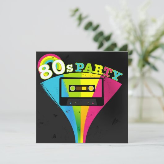 80er Party Hintergrund Einladung (Stehend Vorderseite)