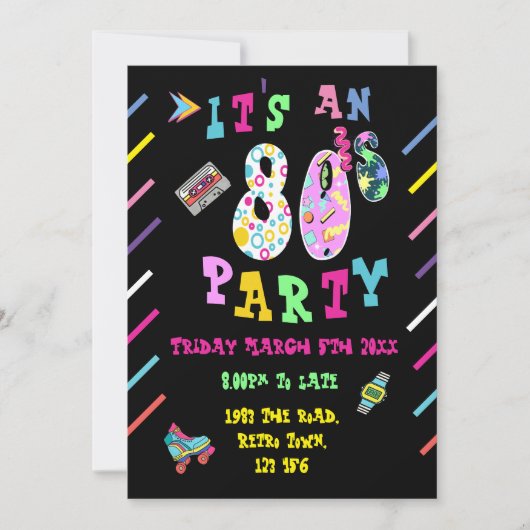 80er Party lädt zum 80-jährigen Retro-Fest ein Einladung (Vorderseite)