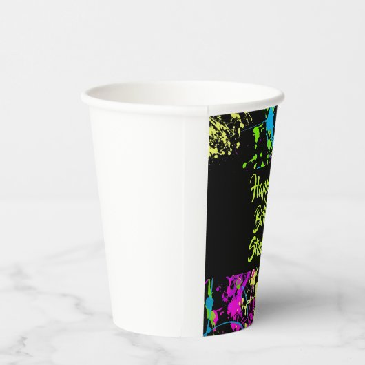 80er Party Retro Neon Paint Spritzer Personalisier Pappbecher (Rechts)