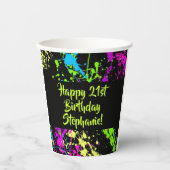 80er Party Retro Neon Paint Spritzer Personalisier Pappbecher (Vorderseite)