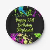 80er Party Retro Neon Paint Spritzer Personalisier Pappteller (Vorderseite)