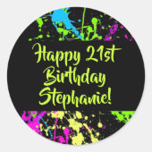 80er Party Retro Neon Paint Spritzer Personalisier Runder Aufkleber (Vorderseite)