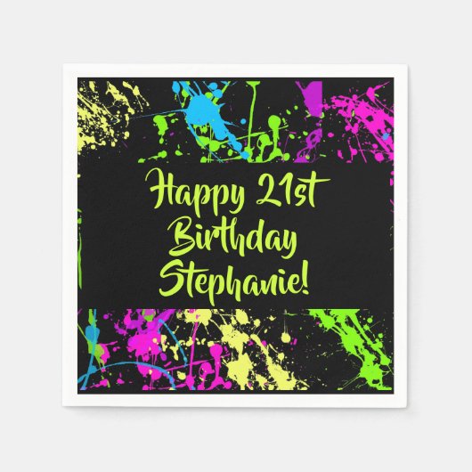80er Party Retro Neon Paint Spritzer Personalisier Serviette (Vorderseite)