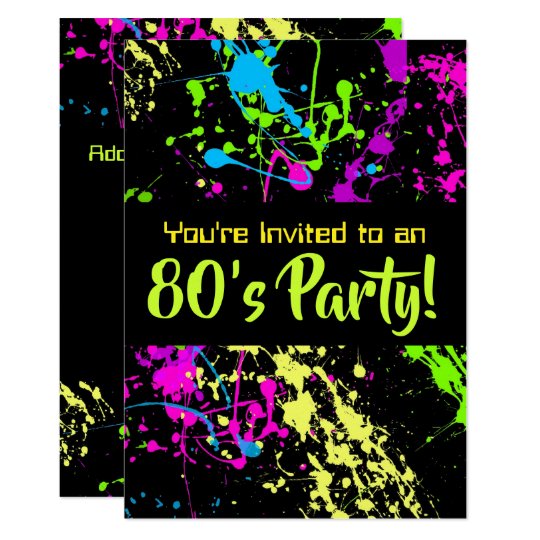 80er Party Retro Neonfarben Spritzer Geburtstag Einladung Zazzle De