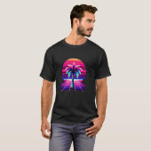 80er Pixel Art Sunset & Palm Tree Retro 8 Bit Vint T-Shirt (Vorne ganz)
